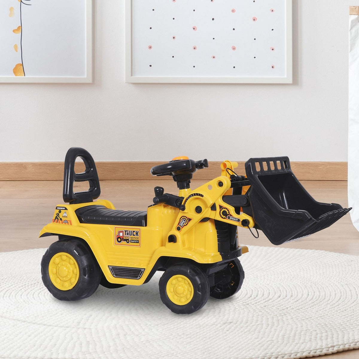 Ride-on bulldozer indoors