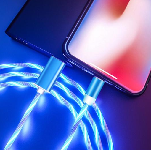 Blue light-up magnetic charging cable glowing