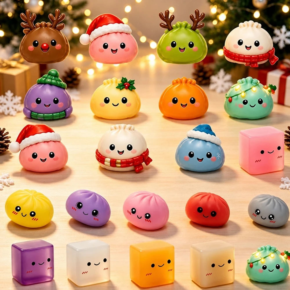 Christmas dumpling squishies with hats and antlers